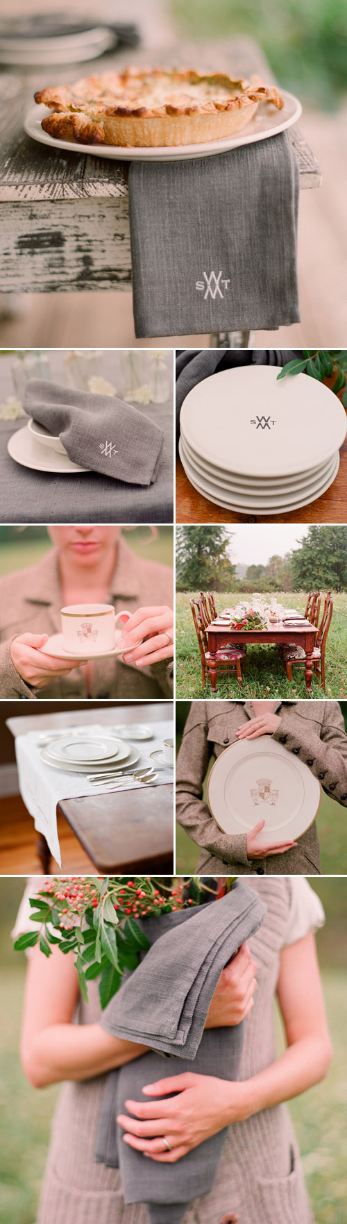 monogrammed fine china and stoneware, wedding gifts and wedding registry from Sarah Drake, images by Elizabeth Messina