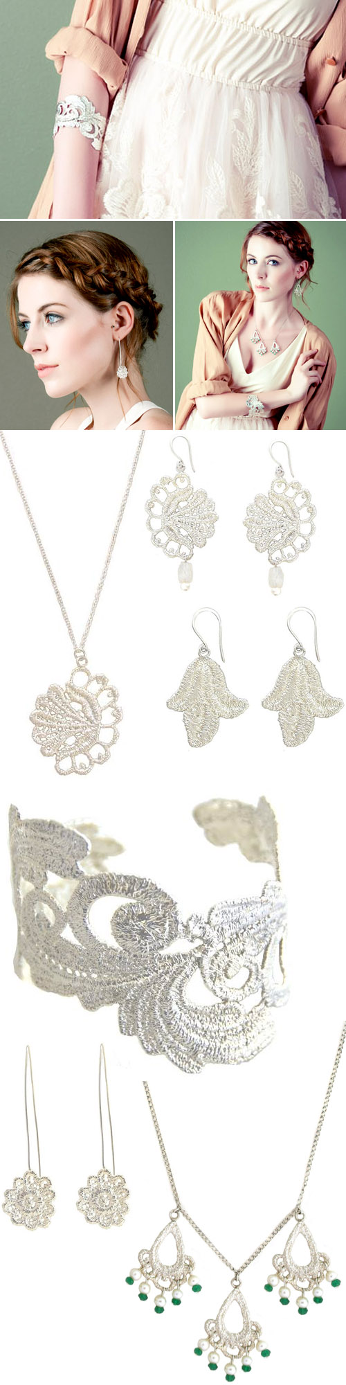 silver cast lace bridal jewelry By Jeannie