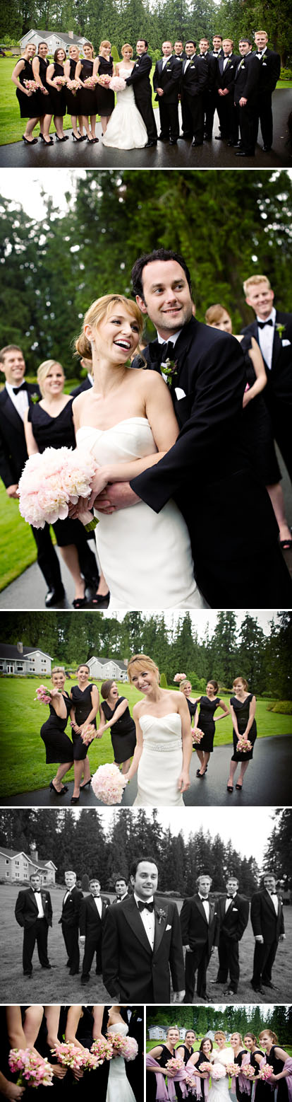 modern black tie wedding fashion, black bridesmaids dresses, photos by jasmine star photography