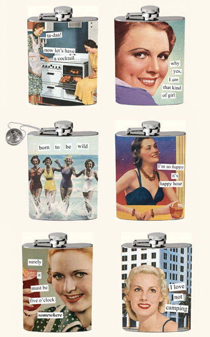 vintage inspired flasks for bridesmaids gifts from Anne Taintor