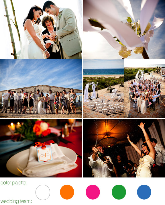 real wedding in Mexico, color palette: white, orange, pink, green, blue, photos by: Ben Chrisman Photography