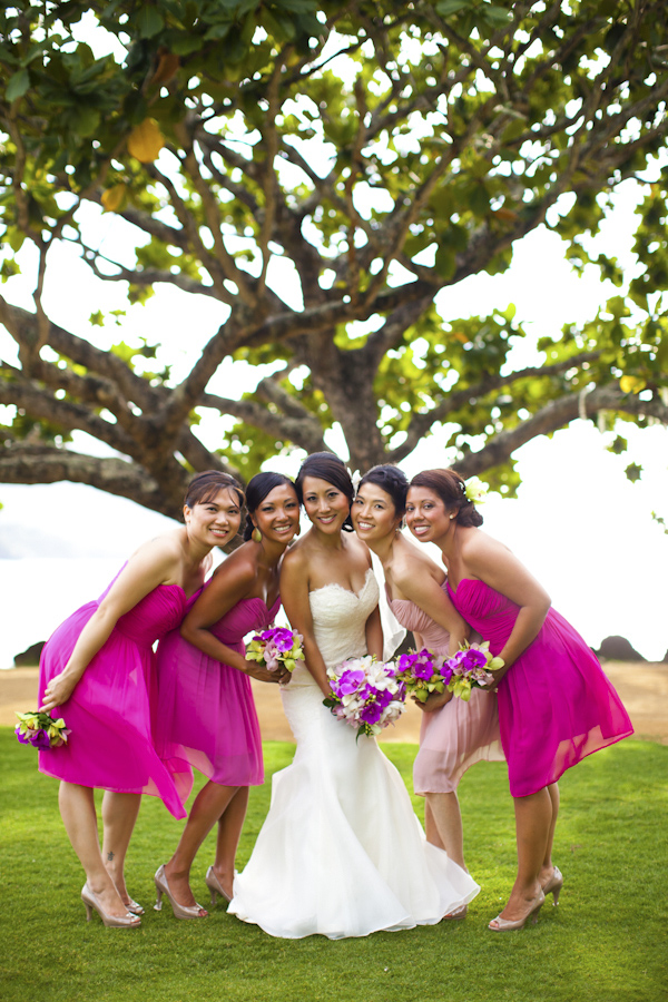 pink destination wedding in Hawaii at St Regis Princeville Resort, photos by Dmitri and Sandra Photography | via junebugweddings.com
