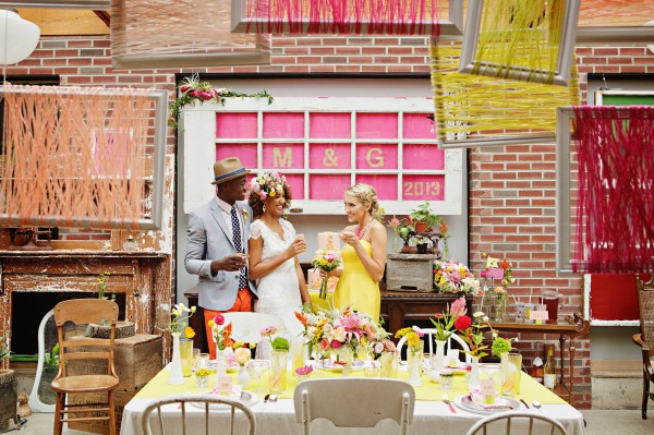 happy and bright wedding reception space