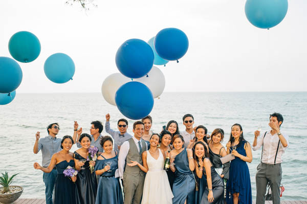 wedding party portrait with balloons