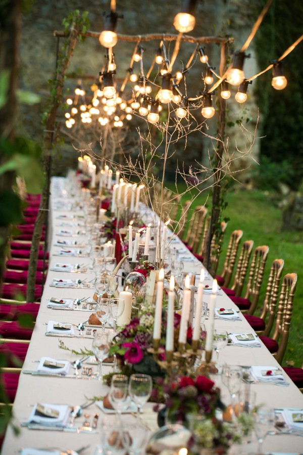 string lights above table