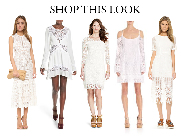 mismatched white crochet bridesmaids dresses