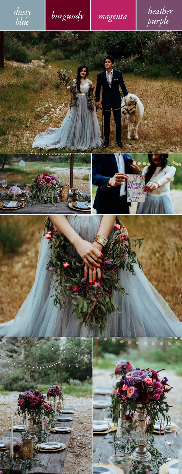 dusty blue red and purple wedding color palette
