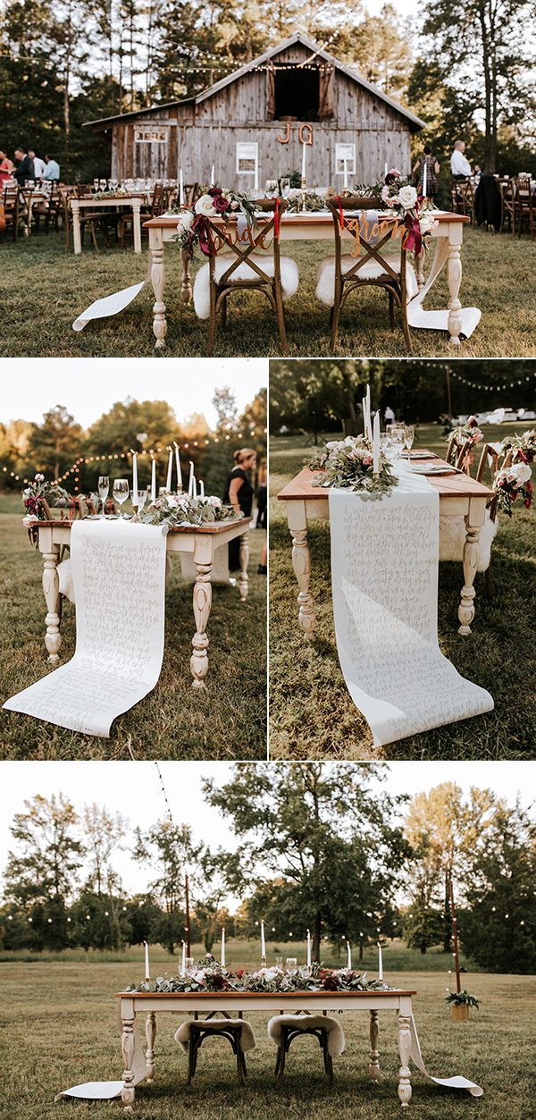 personalized rustic boho reception sweetheart table