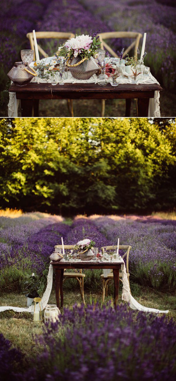 outdoor sweetheart table in a field
