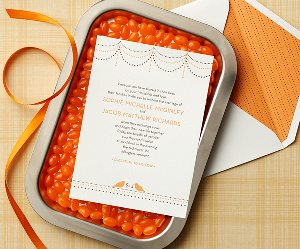 Modern orange and gray wedding invitation by Curious & Company Invitations