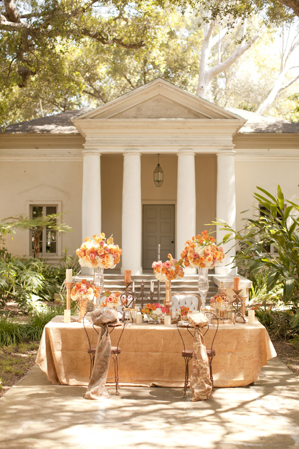 orange, tan, and brown outdoor table setting - wedding decor inspiration shoot - wedding invitation designed by Zenadia Designs