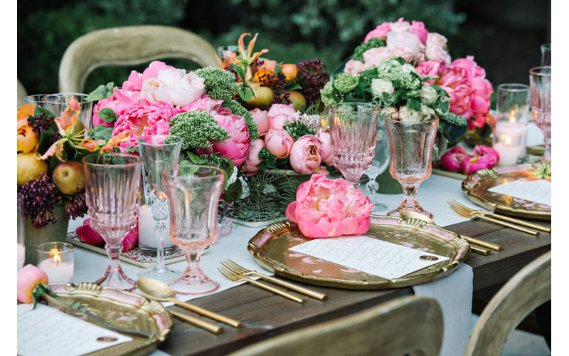 rustic wedding table setting with fruit and floral centerpieces by Eddie Zaratsian Custom Florals and Lifestyle - Photo by Dear Wesleyann Photography from Junebug Weddings Workshop