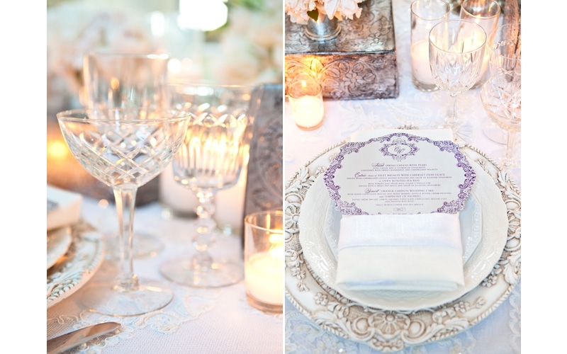 elegant white and silver wedding tabletop decor from Casa de Perrin - Photos by Junebug Weddings