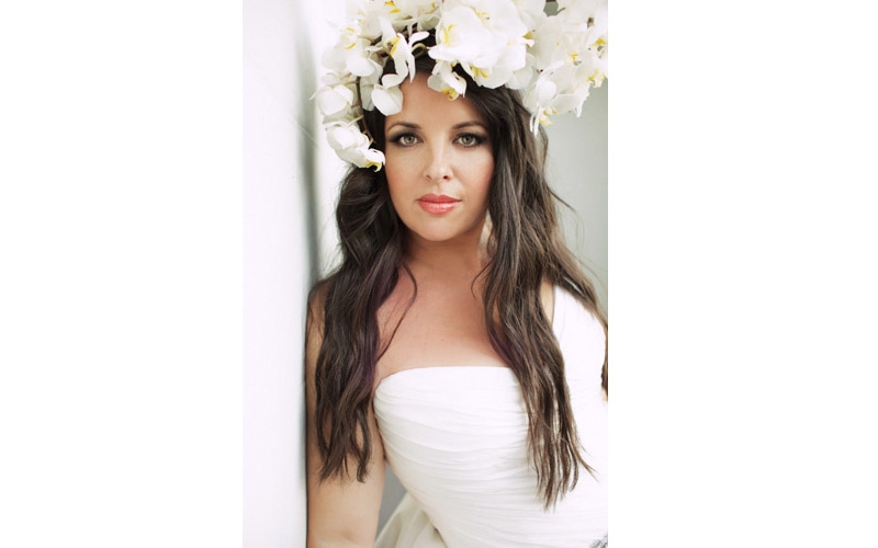 dramatic white orchid bridal floral crown by Celadon & Celery - Photo by Sue Bryce from Junebug Weddings Workshop
