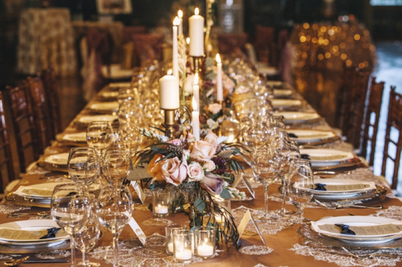 gold table setting, photo by Vue Photography