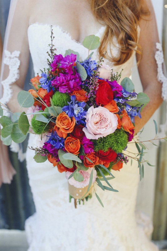 bright and colorful bridal bouquet, photo by Christina Carroll Photography