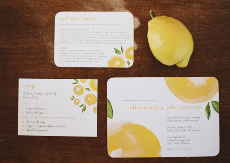 yellow lemon themed invitation suite, photo by Raya Carlisle Photography
