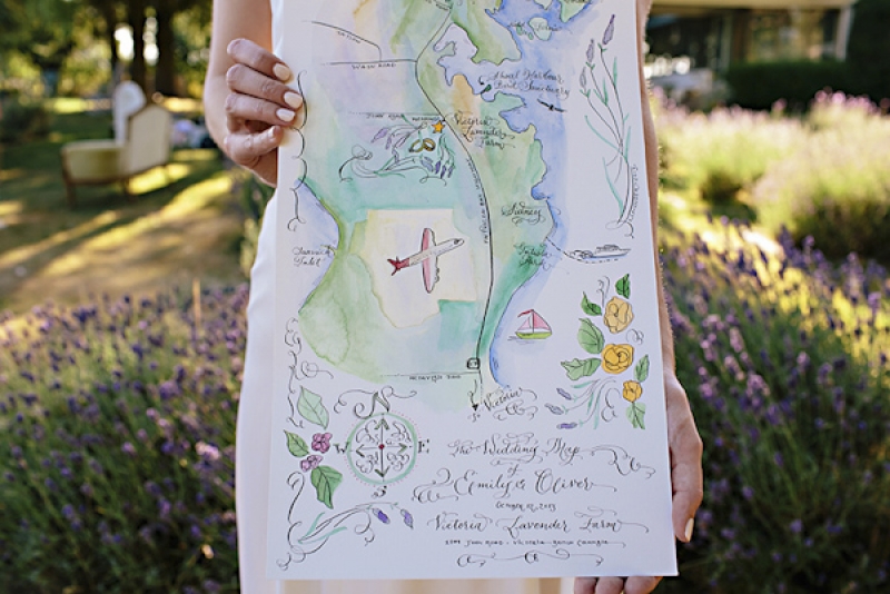 wedding invitation watercolored map, photo by Jennifer Ballard Photography