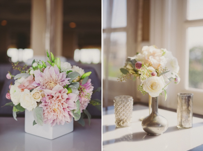 white and pink floral arrangements, photo by Closer to Love Photography
