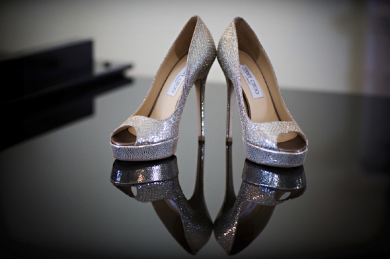 Jimmy Choo silver peeptoe wedding shoes, photo by Asya Photography