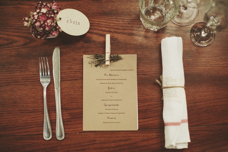 rustic place setting with menu, photo by Rowan Jane Photography