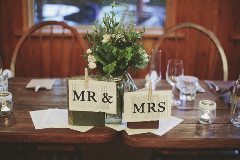 reception decor with vintage book pages, photo by Rowan Jane Photography