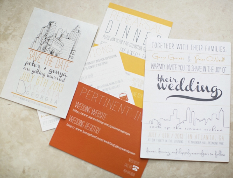 yellow and orange invitation suite, photo by Paperlily Photography