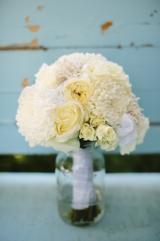 all white bride's bouquet with lace, photo by Dan Stewart Photography