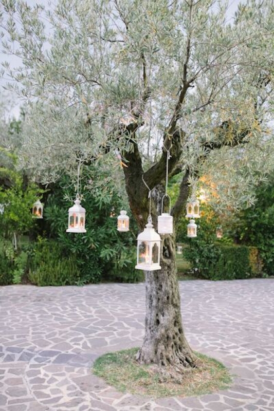 White Lanterns at Reception, Italian Wedding by Adriano Mazzocchetti