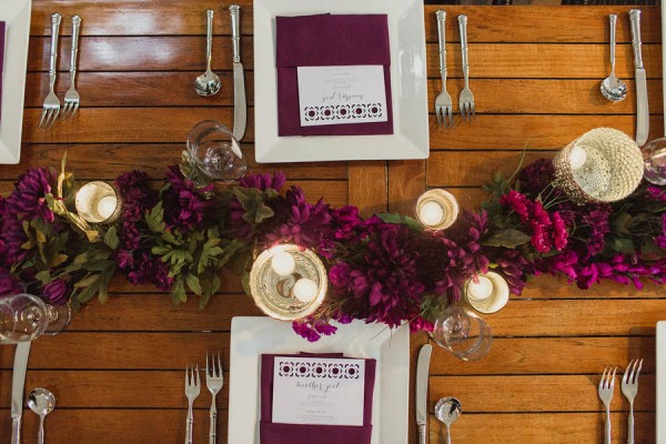 purple reception table decorations