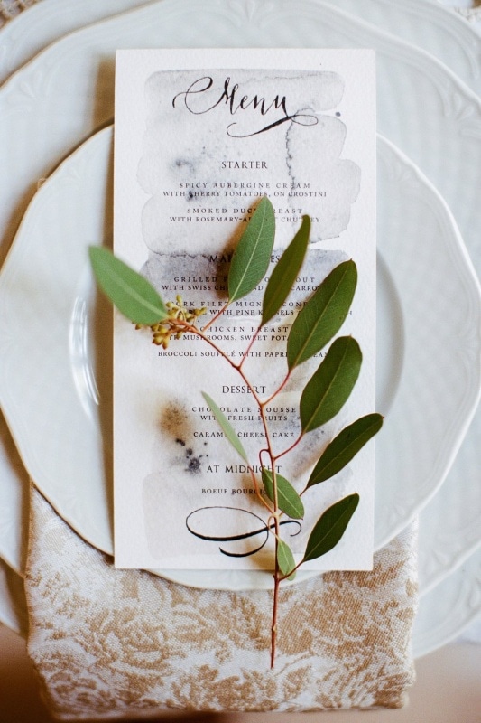 watercolor and calligraphy wedding dinner menu
