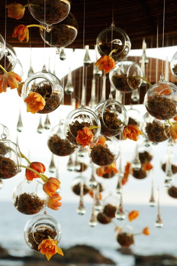 Burnt Orange Hanging Wedding Terrarium Glass Orbs