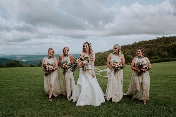 Lush Bohemian Champagne Colored Bridal Party Style 