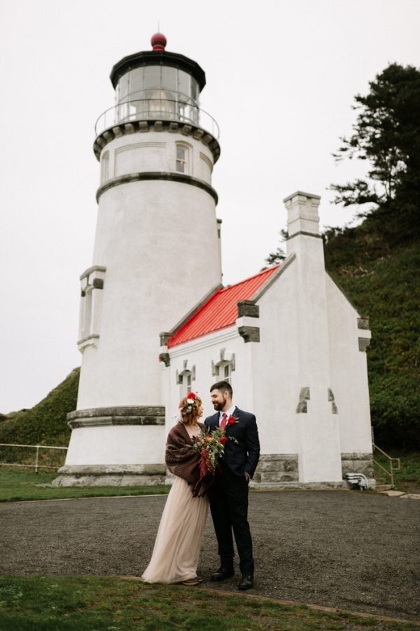 Colorful Moody Pacific Northwest Lighthouse Elopement