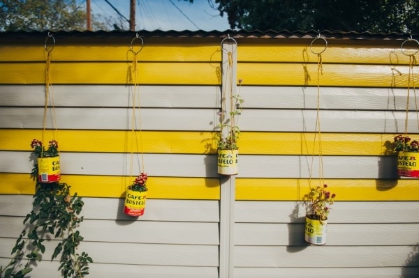 DIY Eclectic Backyard Hanging Coffee Can Flower Pots