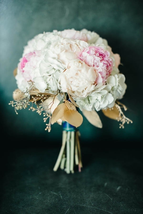 Classic Elegant Hydrangea Posey Bouquet with Dried Magnolia Leaves