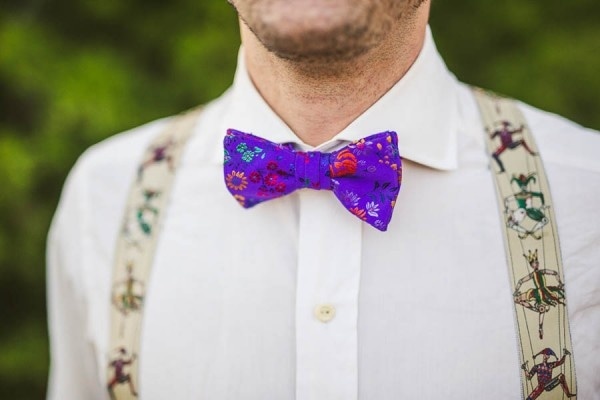 Alternative Eclectic Groom Style Bright Purple Floral Tie with Fun Suspenders