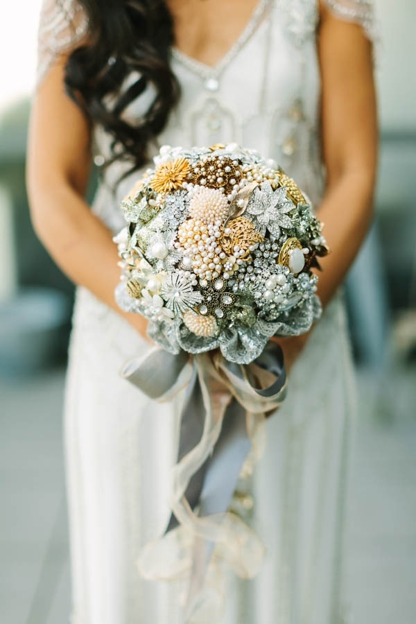 White Silver Gold Metallic Bridesmaid Bouquet