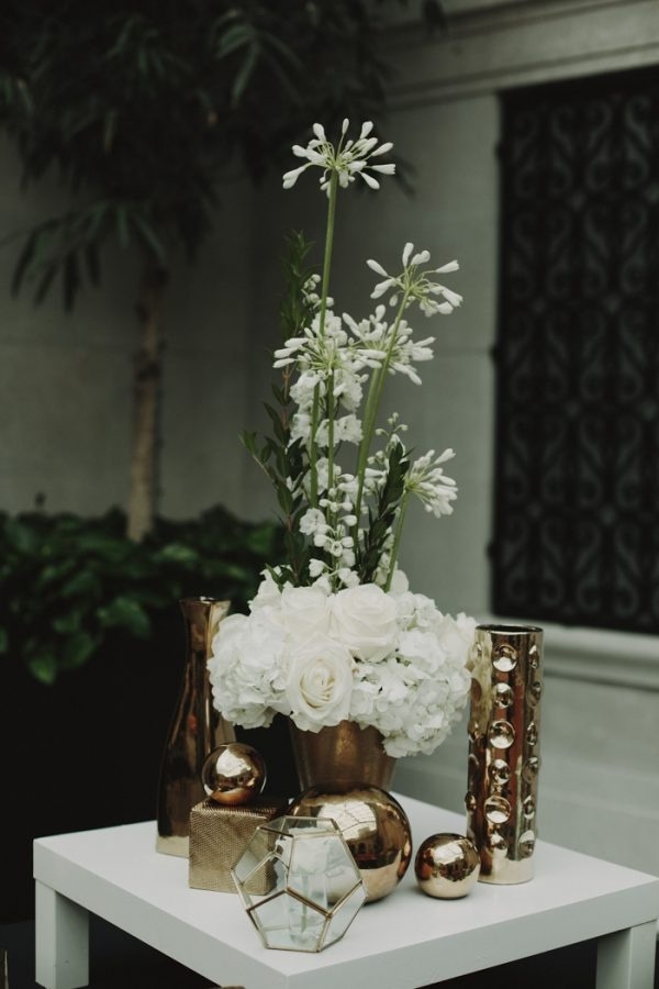 Modern Glam Gold Vase and Floral Vignette