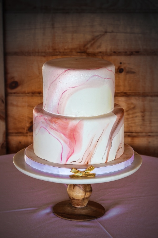 Modern Marble Wedding Cake with Painted Marbling Details 