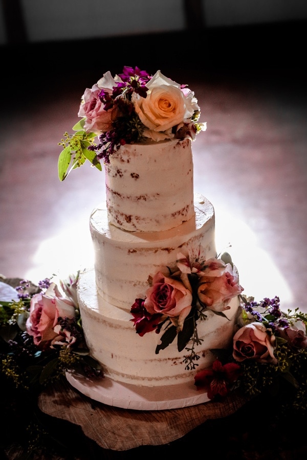 Rustic Naked Cake with Pink and Purple Florals