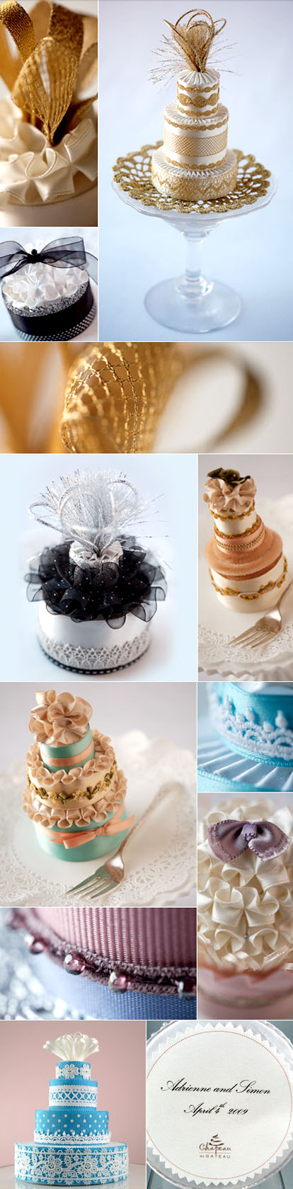 hand made Mokuba ribbon wedding cake toppers from Chapeau de Gateau