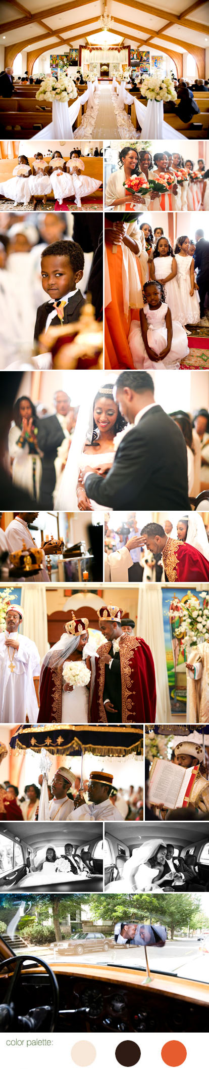 John and Joseph Photography, traditional Ethiopian Orthodox wedding ceremony, orange, gold and cream wedding color palette
