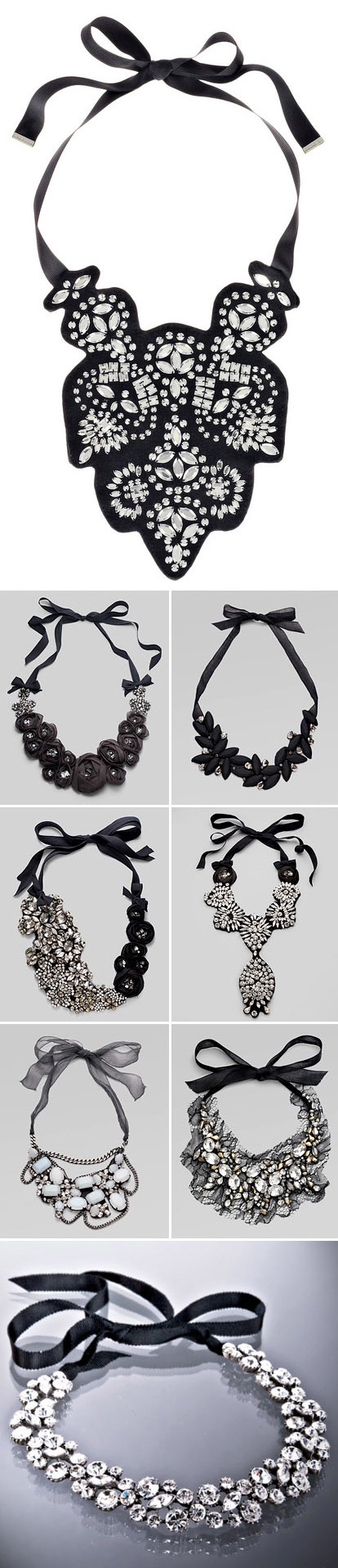 bridal black and white ribbon bib necklaces