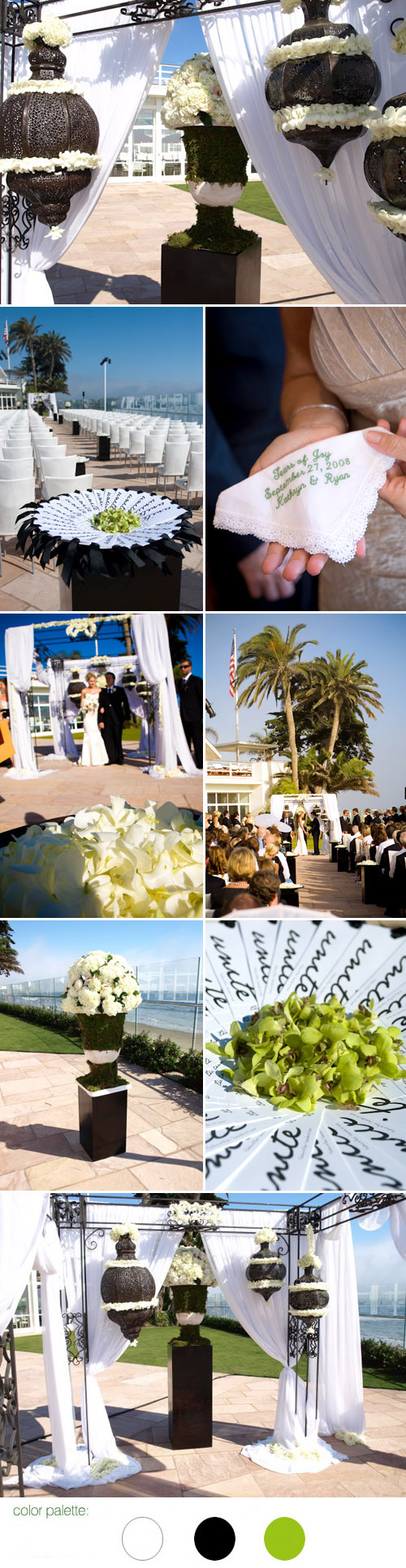 black, white and green santa barbara california beach real wedding at the four seasons resort, images by robert evans studios inc.