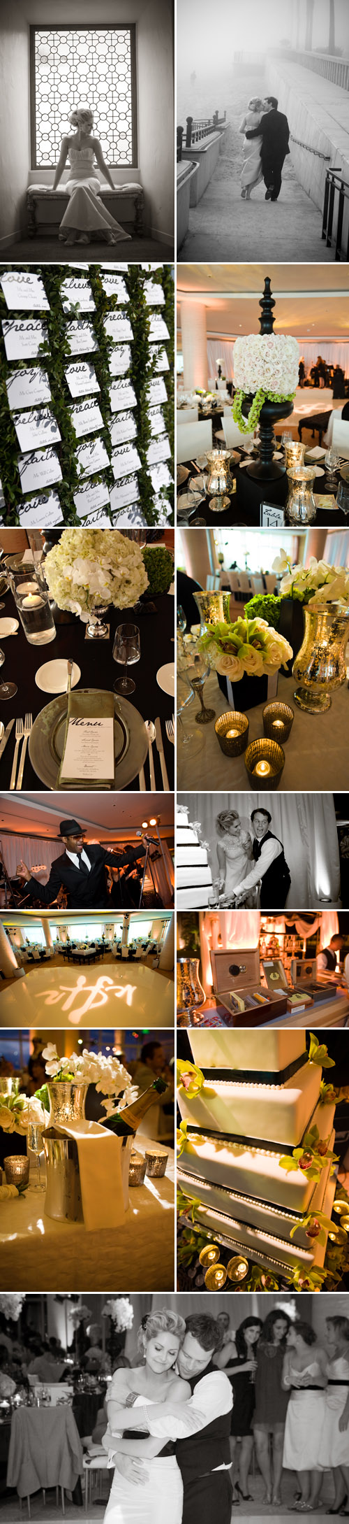 black, white and green santa barbara california real wedding reception at the four seasons resort, images by robert evans studios inc.