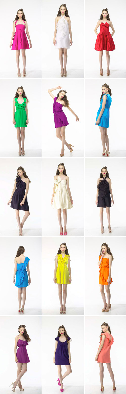 colorful modern bridesmaids dresses from kara janx, project runway season 2 finalist