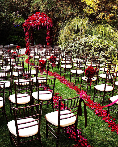 Luxurious vintage meets modern, red jewel tone wedding ceremony designed by Kristin Banta Events, images by David Michael Photography