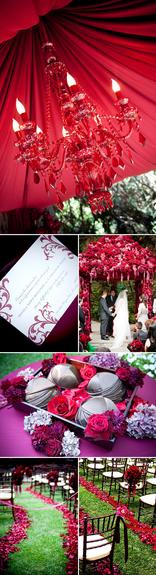 Luxurious vintage meets modern, red jewel tone wedding ceremony designed by Kristin Banta Events, images by David Michael Photography