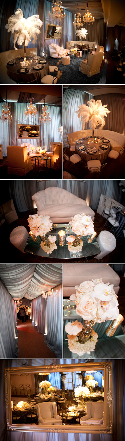 Luxurious vintage meets modern, silver and white Hotel Bel Air wedding reception designed by Kristin Banta Events, images by David Michael Photography